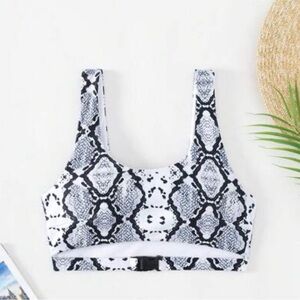 Zaful Black and White Snake Print Bikini Top
